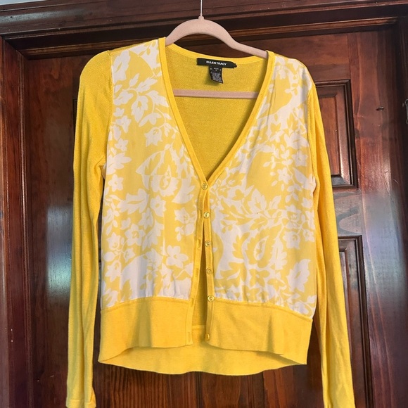 Ellen Tracy Sweaters - Ellen Tracy Yellow and White Floral Cardigan